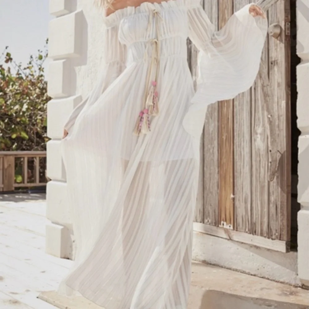 flowy off the shoulder bohemian dress Flowy Tulle Boho Wedding Dress Off Shoulder
